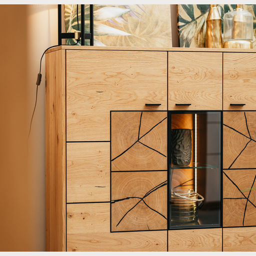 Comoda Bar Urbano Oak Cu 3 Usi, Stejar Rustic Si Negru, 140 Cm