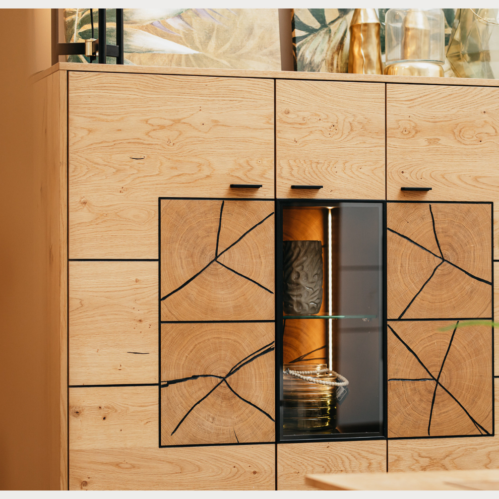 Comoda Bar Urbano Oak Cu 3 Usi, Stejar Rustic Si Negru, 140 Cm