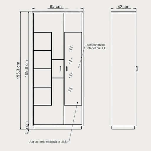 Vitrina Urbano White Cu 2 Usi Alb Si Natur, 85 Cm