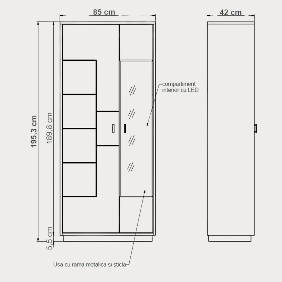 Vitrina Urbano White Cu 2 Usi Alb Si Natur, 85 Cm