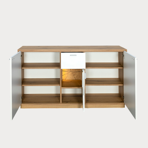 Bufet Urbano White Cu 3 Usi Si 1 Sertar Alb Si Natur, 140 Cm