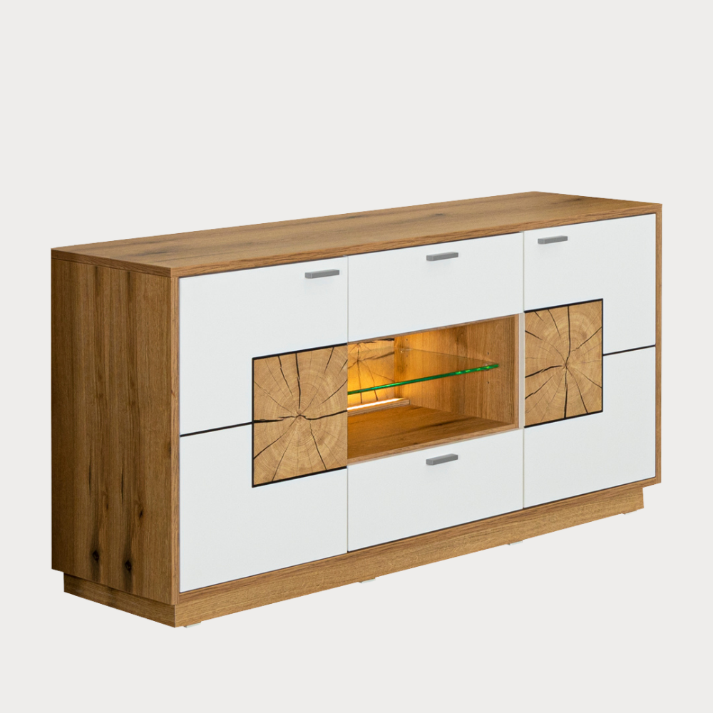 Comoda Tv Urbano White Cu 2 Usi, 2 Sertare Si 1 Nisa Alb Si Natur, 140 Cm