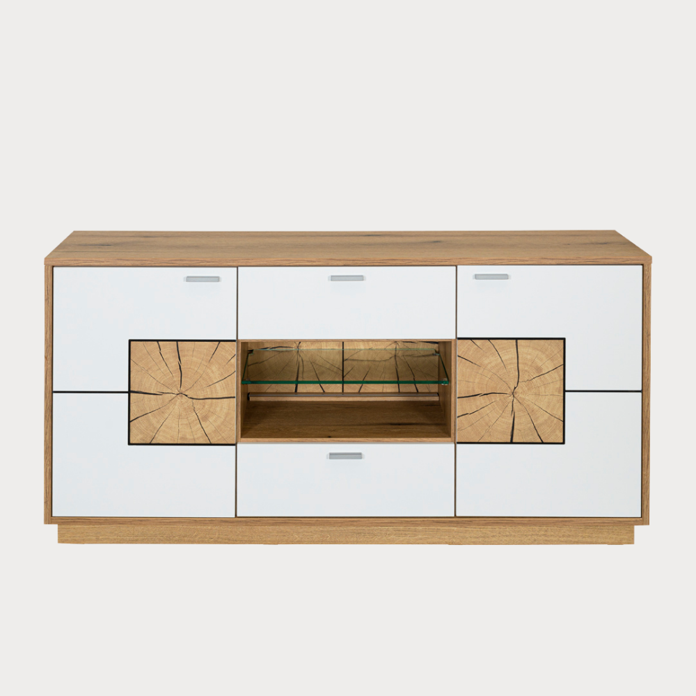 Comoda Tv Urbano White Cu 2 Usi, 2 Sertare Si 1 Nisa Alb Si Natur, 140 Cm