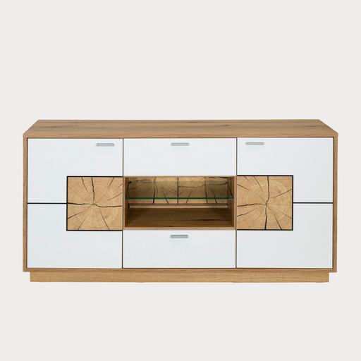 Comoda Tv Urbano White Cu 2 Usi, 2 Sertare Si 1 Nisa Alb Si Natur, 140 Cm