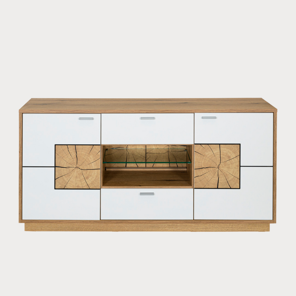 Comoda Tv Urbano White Cu 2 Usi, 2 Sertare Si 1 Nisa Alb Si Natur, 140 Cm