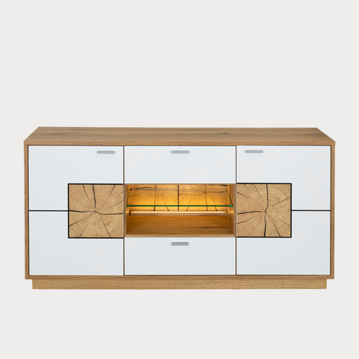 Comoda Tv Urbano White Cu 2 Usi, 2 Sertare Si 1 Nisa Alb Si Natur, 140 Cm