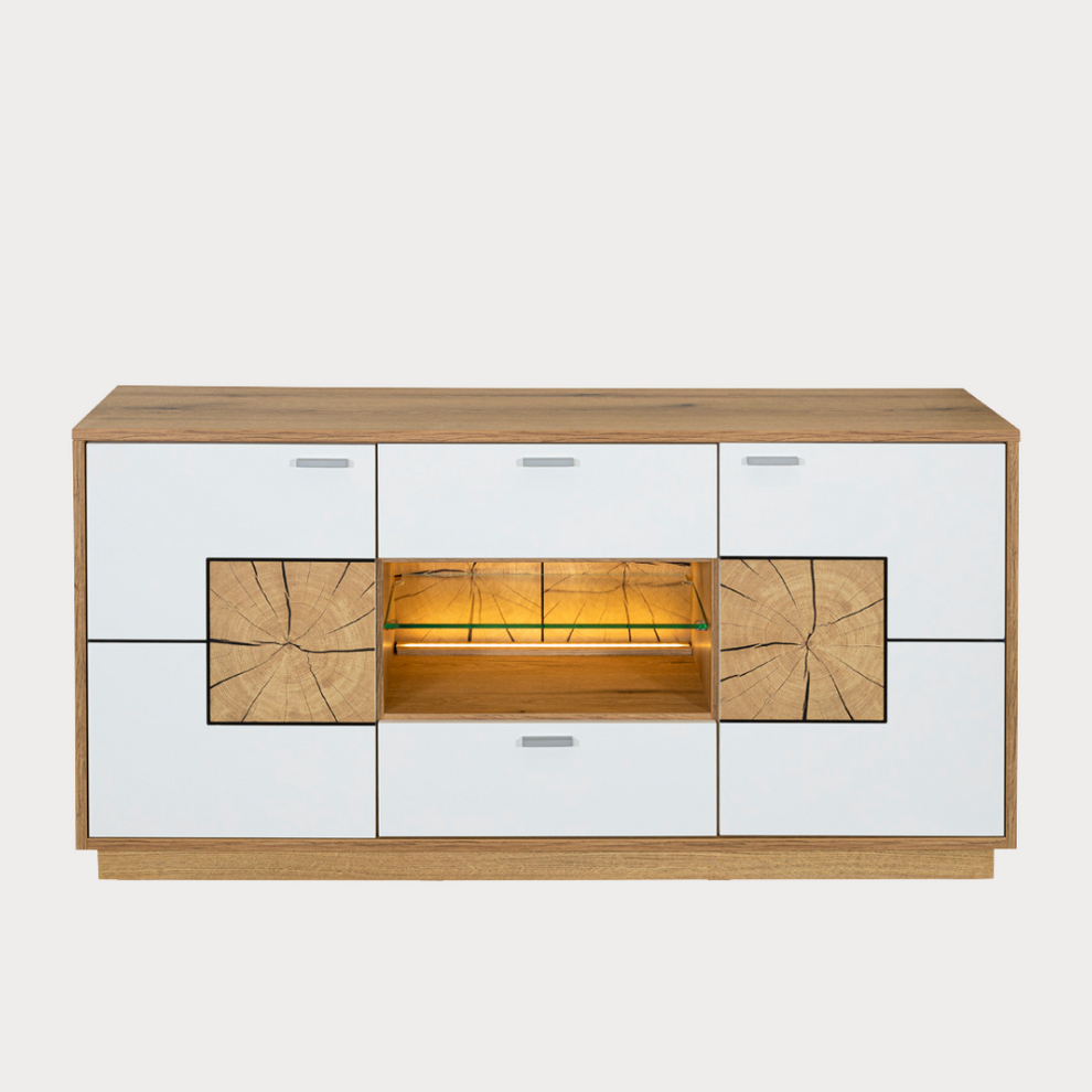 Comoda Tv Urbano White Cu 2 Usi, 2 Sertare Si 1 Nisa Alb Si Natur, 140 Cm
