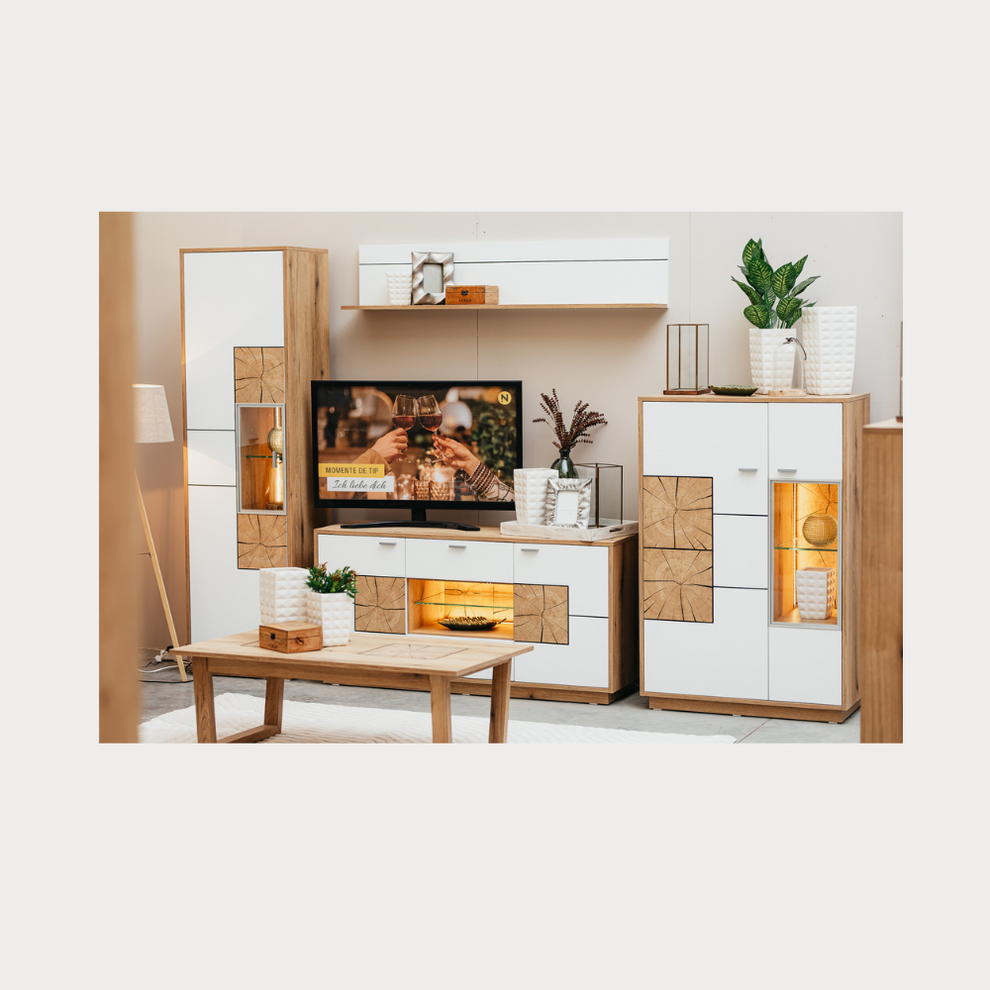 Set Living Urbano White Cu Polita, 285 cm