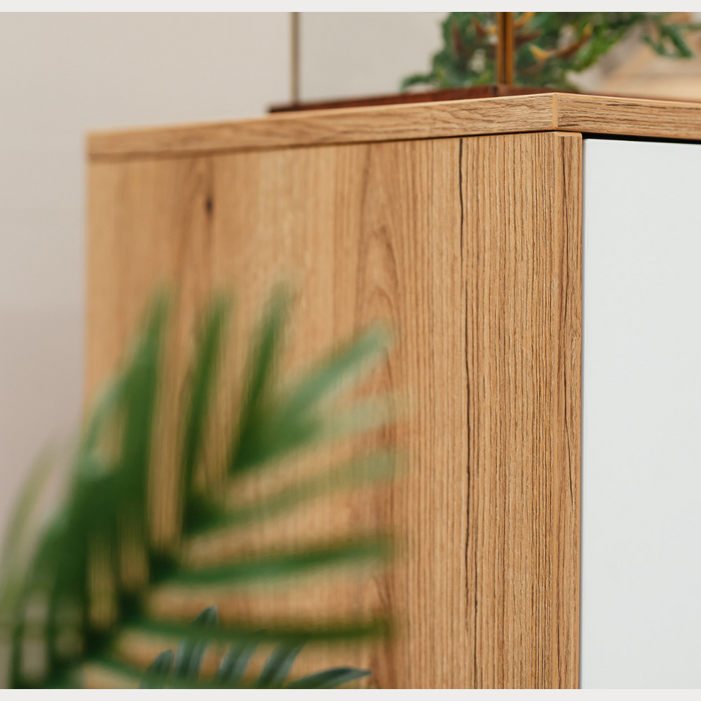 Comoda Urbano White Cu 3 Usi, 2 Sertare Si 1 Nisa Alb Si Natur, 195 Cm