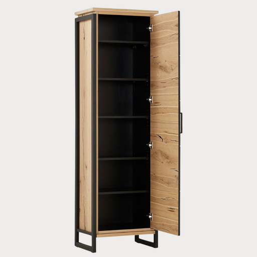 Dulap Reno Cu 1 Usa, Smoked Oak Furnir Din Lemn Masiv, 60 Cm