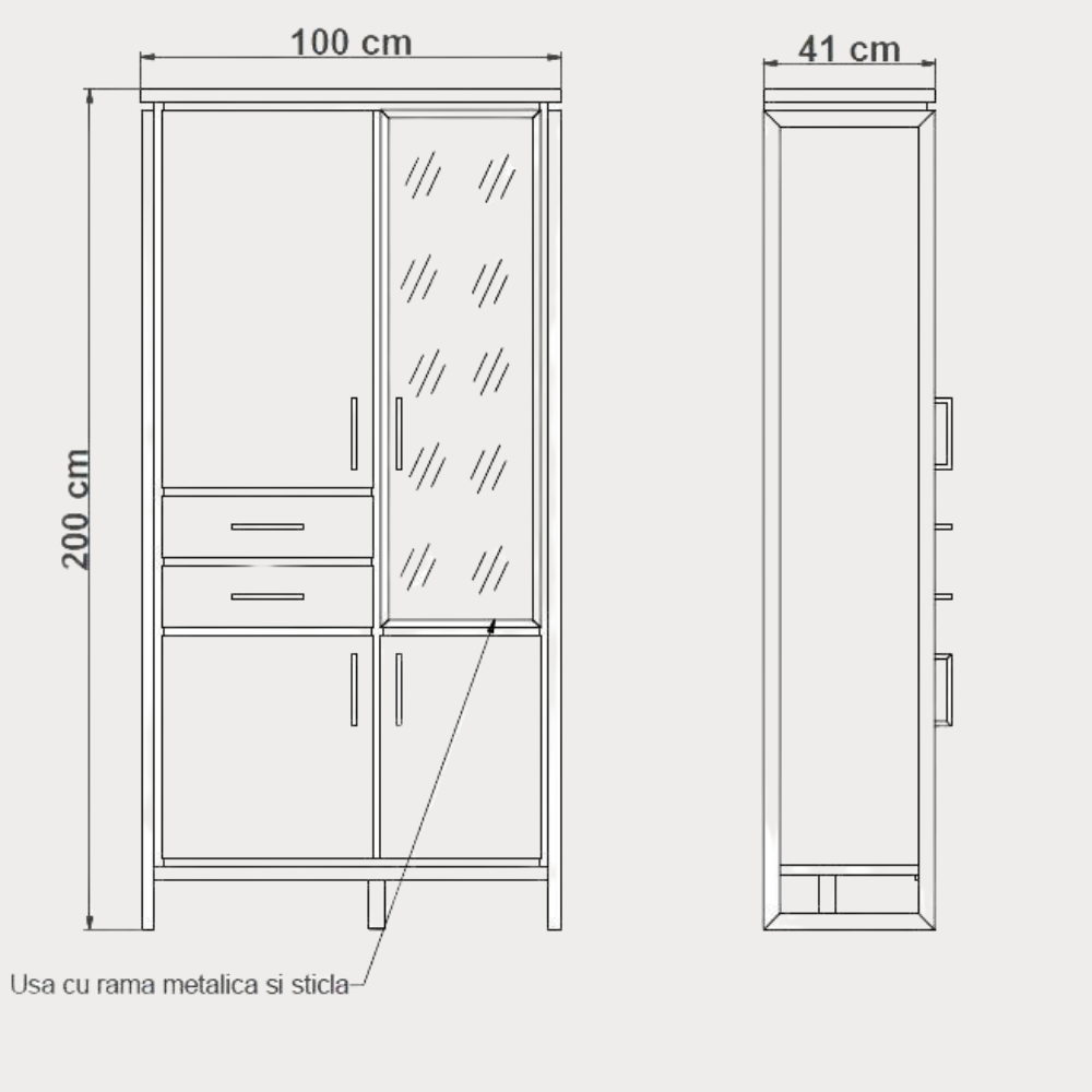 Vitrina Cu 3 Usi Si 2 Sertare Reno, Smoked Oak, Furnir Din Lemn Masiv, 100 Cm