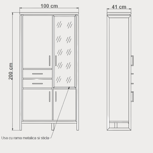 Vitrina Cu 3 Usi Si 2 Sertare Reno, Smoked Oak, Furnir Din Lemn Masiv, 100 Cm