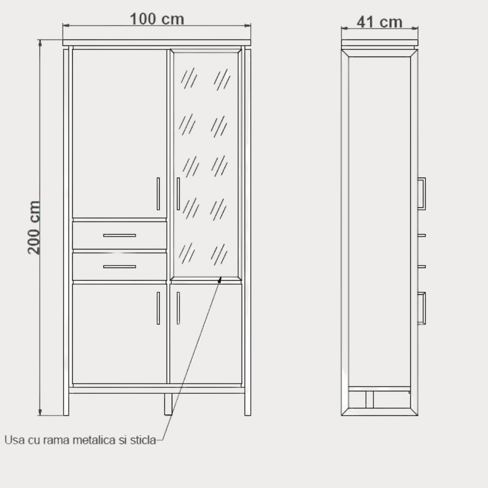 Vitrina Cu 3 Usi Si 2 Sertare Reno, Smoked Oak, Furnir Din Lemn Masiv, 100 Cm