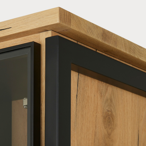 Vitrina Cu 3 Usi Si 2 Sertare Reno, Smoked Oak, Furnir Din Lemn Masiv, 100 Cm