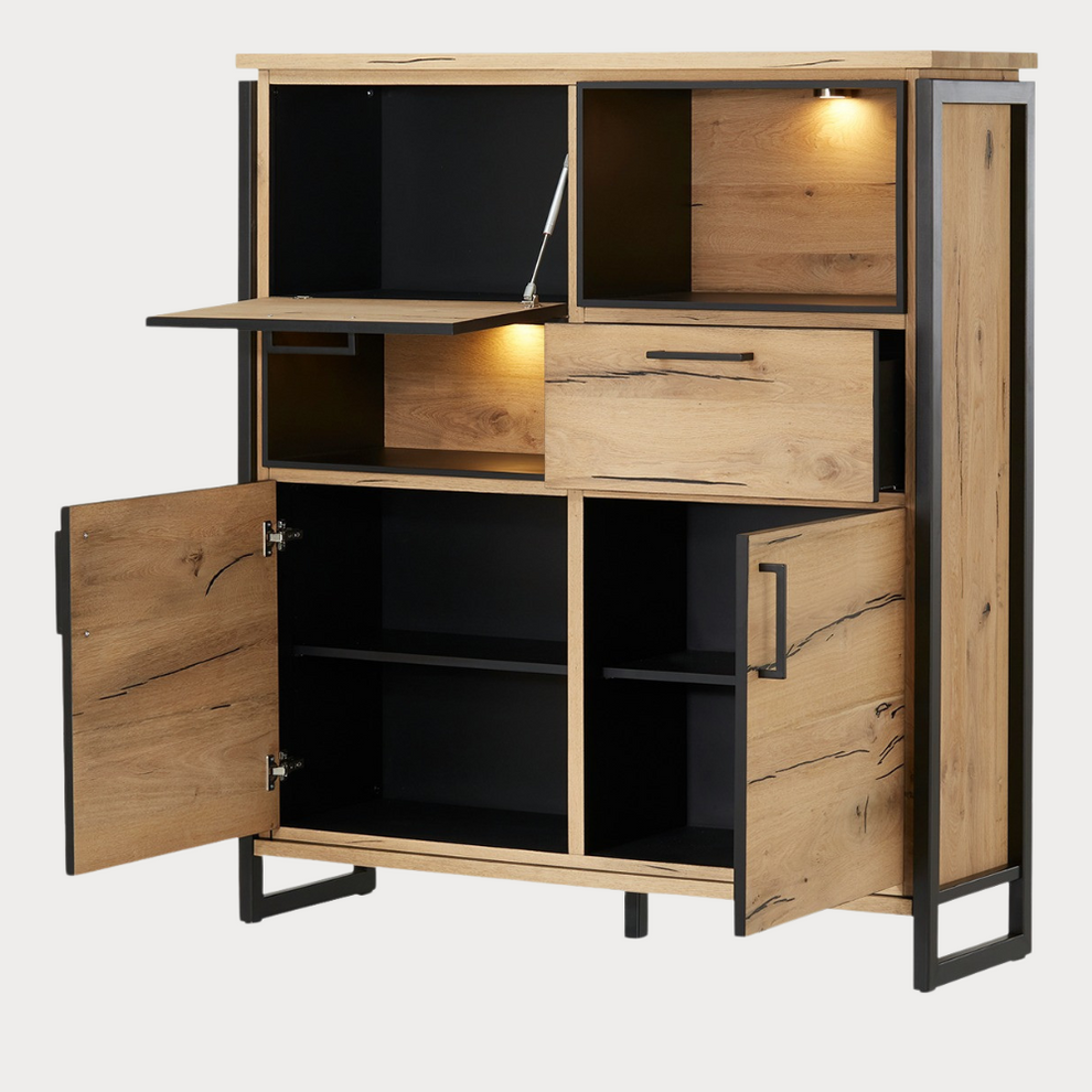 Bufet Cu 3 Usi, 1 Sertar Si 2 Nise Reno, Smoked Oak, Furnir Din Lemn Masiv, 131.5 Cm