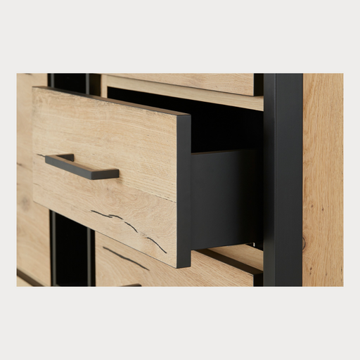 Bufet Cu 2 Usi Si 3 Sertare Reno Smoked Oak, Furnir Din Lemn Masiv, 200 Cm