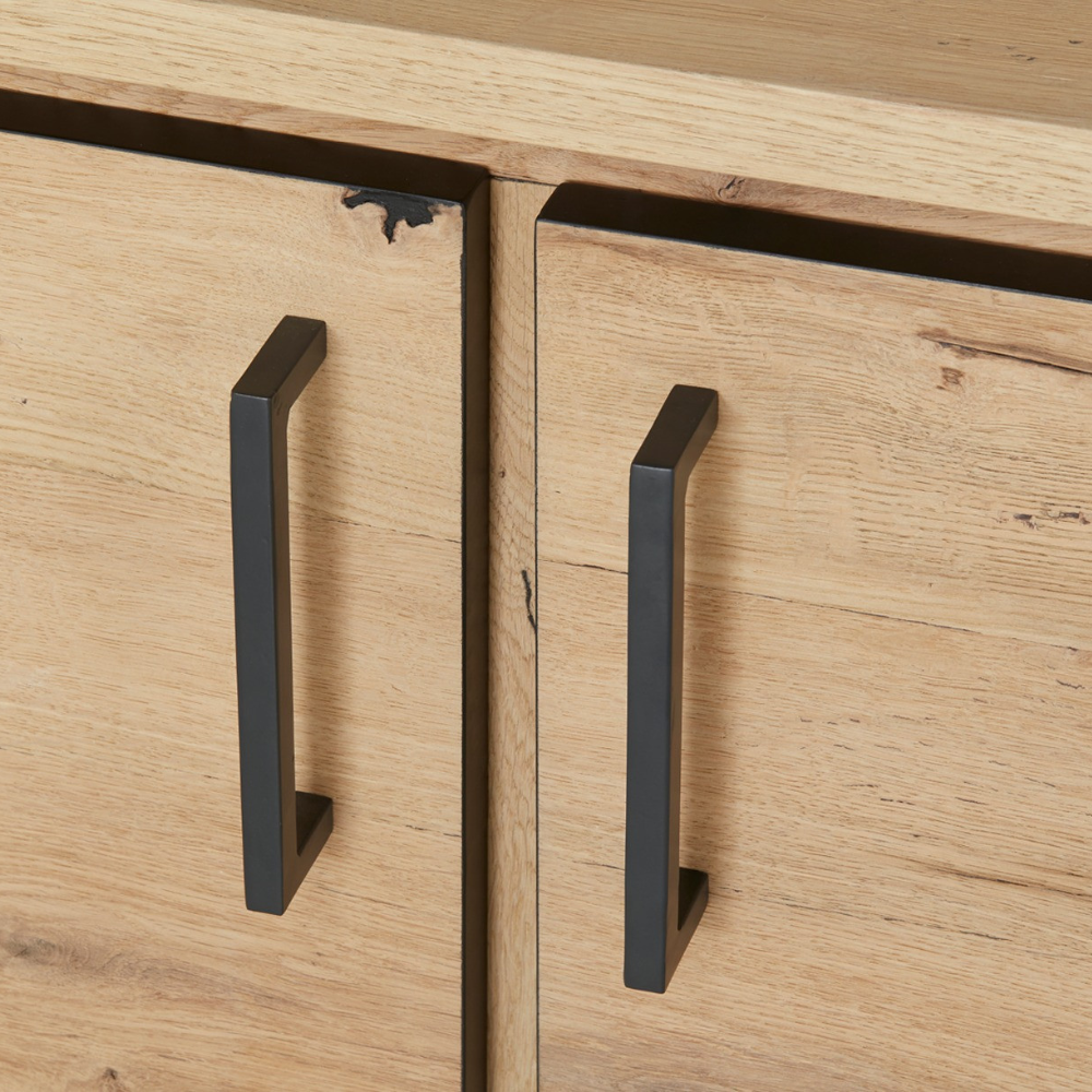 Bufet Cu 2 Usi Si 3 Sertare Reno Smoked Oak, Furnir Din Lemn Masiv, 200 Cm