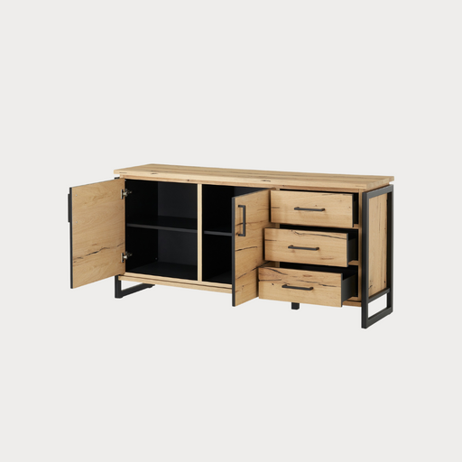 Bufet Cu 2 Usi Si 3 Sertare Reno Smoked Oak, Furnir Din Lemn Masiv, 170 Cm