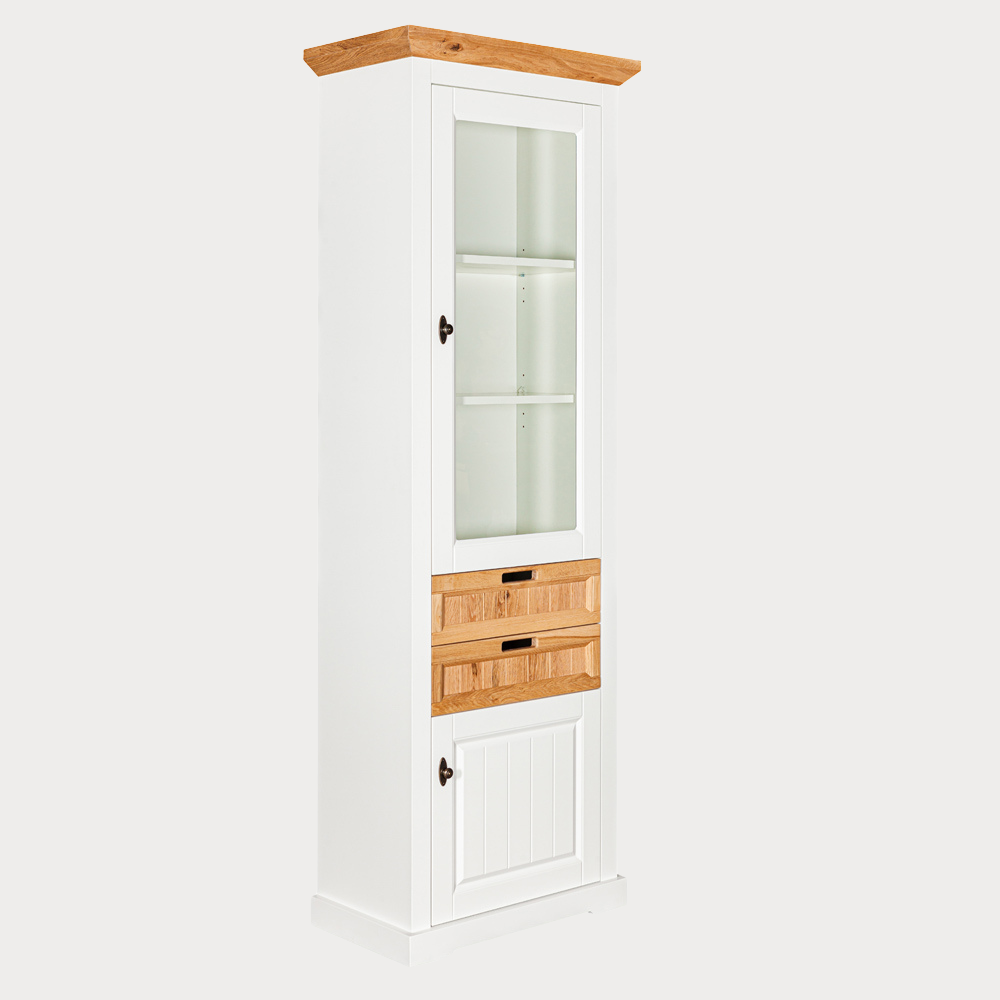 Vitrina Tivoli Dreapta Cu 2 Usi Si 2 Sertare Alb Si Natur, 67.5 Cm