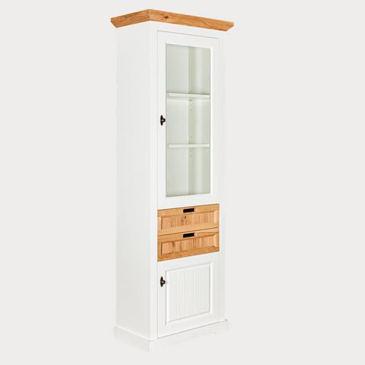 Vitrina Tivoli Dreapta Cu 2 Usi Si 2 Sertare Alb Si Natur, 67.5 Cm