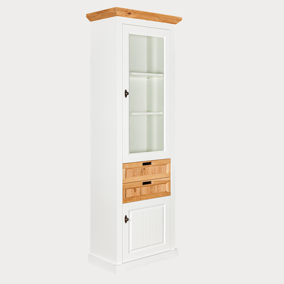 Vitrina Tivoli Dreapta Cu 2 Usi Si 2 Sertare Alb Si Natur, 67.5 Cm