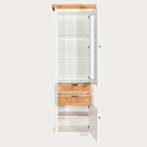 Vitrina Tivoli Dreapta Cu 2 Usi Si 2 Sertare Alb Si Natur, 67.5 Cm