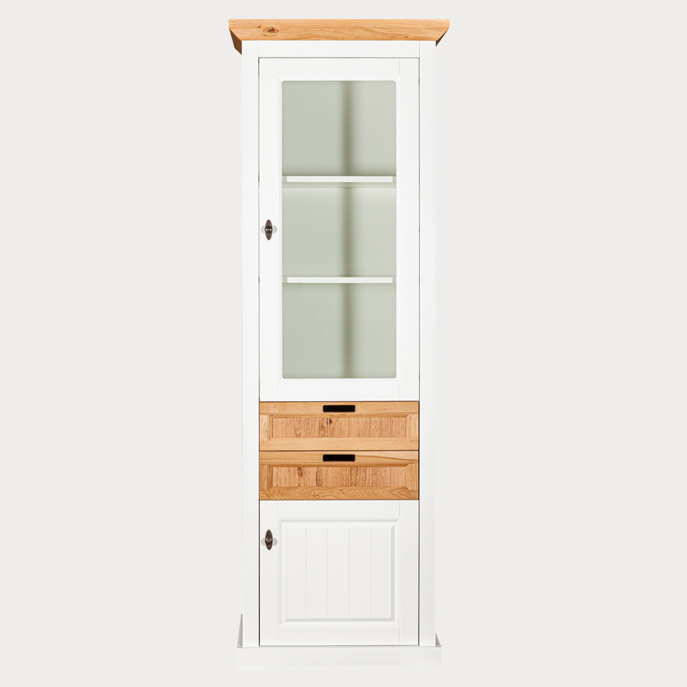 Vitrina Tivoli Dreapta Cu 2 Usi Si 2 Sertare Alb Si Natur, 67.5 Cm