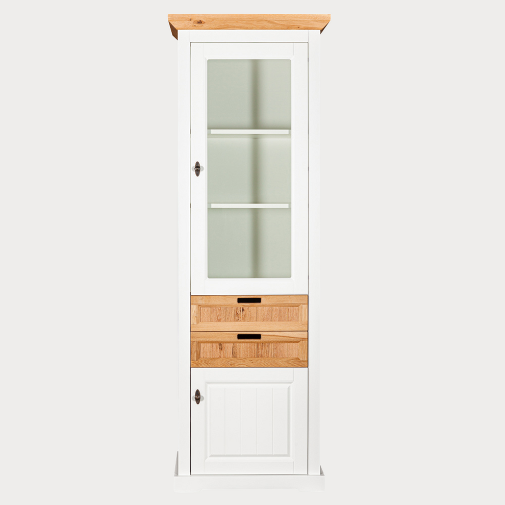 Vitrina Tivoli Dreapta Cu 2 Usi Si 2 Sertare Alb Si Natur, 67.5 Cm