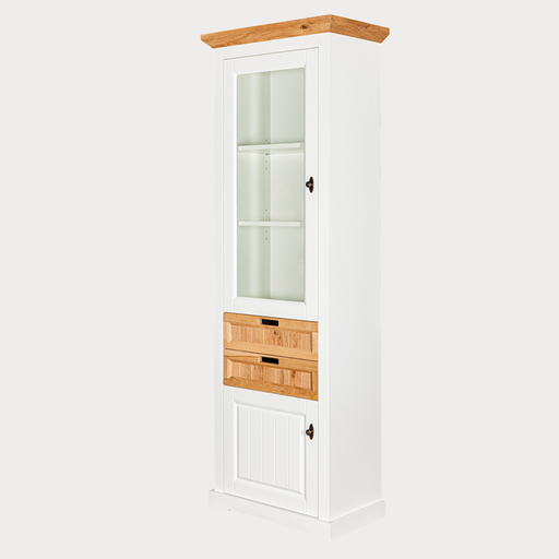 Vitrina Tivoli Stanga Cu 2 Usi Si 2 Sertare Alb Si Natur, 67.5 Cm