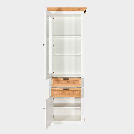 Vitrina Tivoli Stanga Cu 2 Usi Si 2 Sertare Alb Si Natur, 67.5 Cm