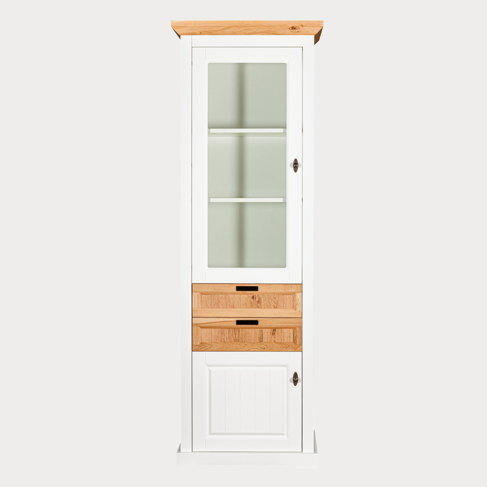 Vitrina Tivoli Stanga Cu 2 Usi Si 2 Sertare Alb Si Natur, 67.5 Cm