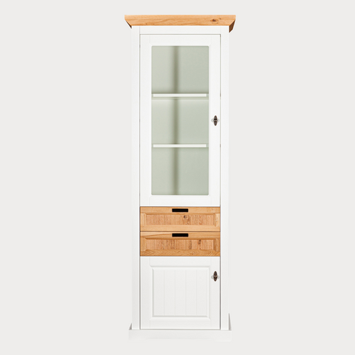 Vitrina Tivoli Stanga Cu 2 Usi Si 2 Sertare Alb Si Natur, 67.5 Cm