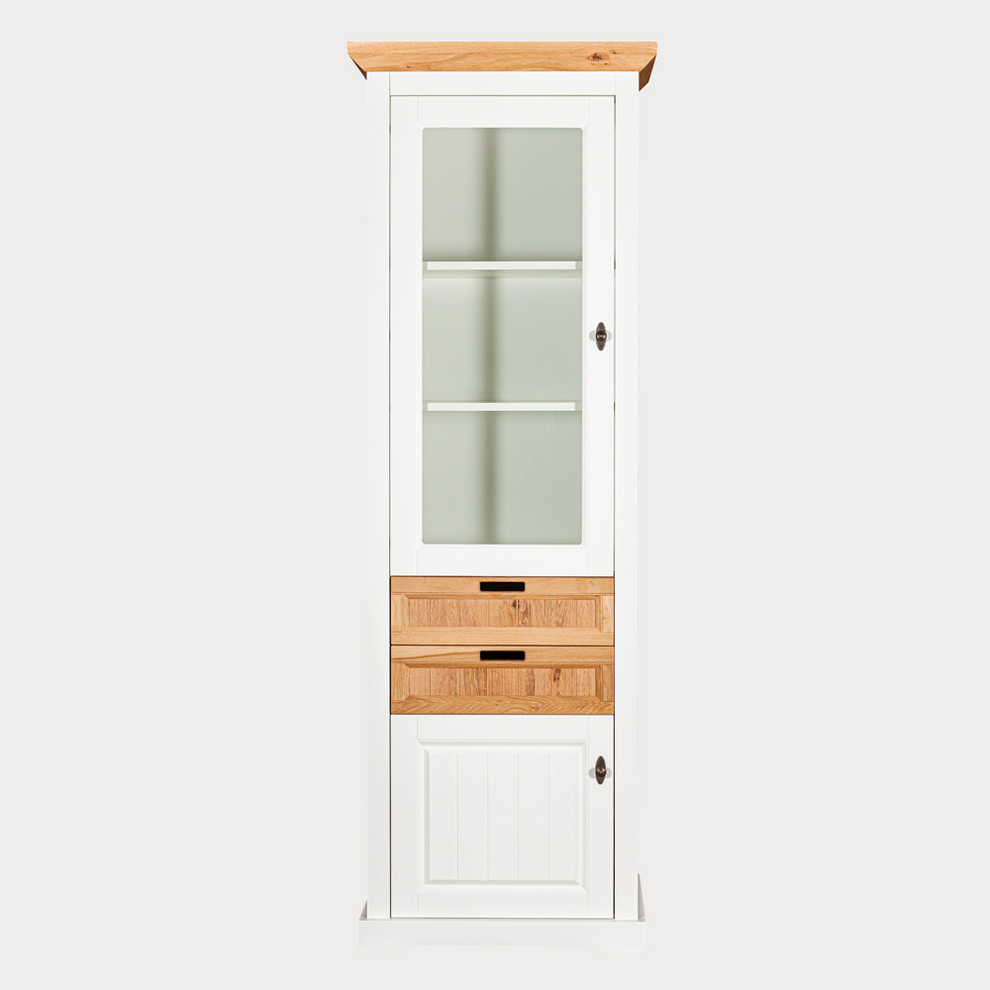 Vitrina Tivoli Stanga Cu 2 Usi Si 2 Sertare Alb Si Natur, 67.5 Cm