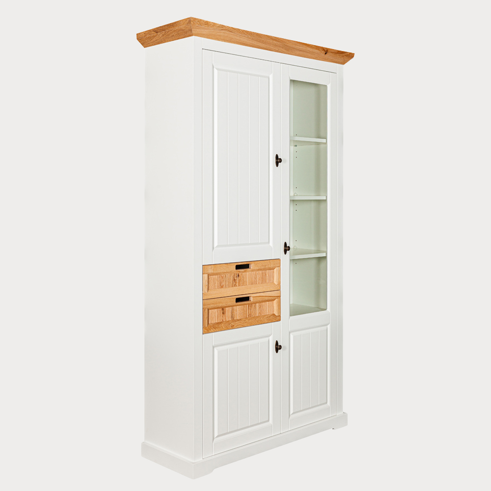 Vitrina Tivoli Cu 3 Usi Si 2 Sertare Alb Si Natur, 110 Cm