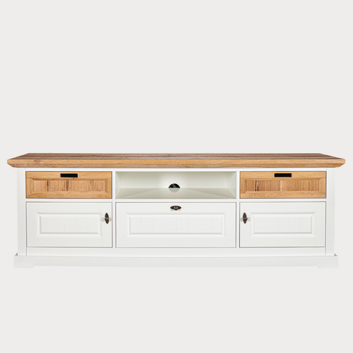 Comoda Tv Tivoli Cu 3 Usi Si 2 Sertare Alb Si Natur, 188.5 Cm