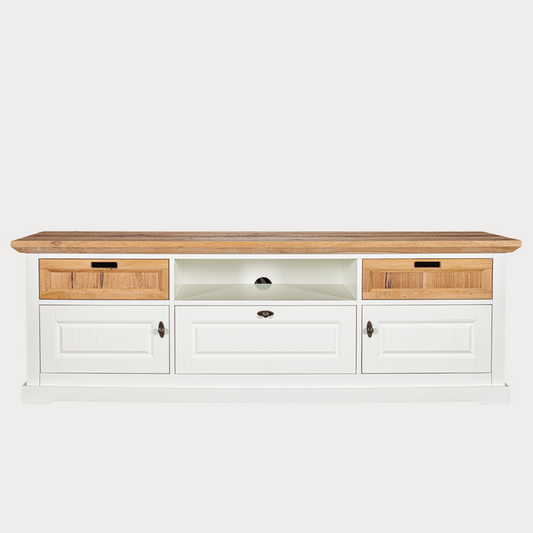 Comoda Tv Tivoli Cu 3 Usi Si 2 Sertare Alb Si Natur, 188.5 Cm