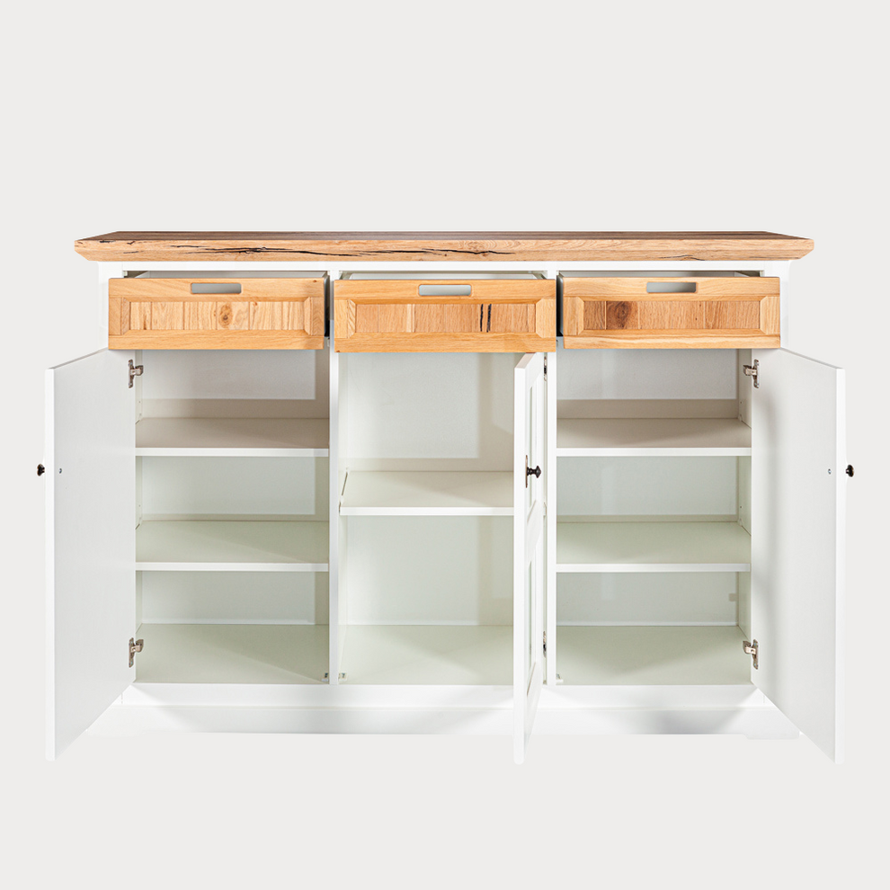 Comoda Bar Tivoli Cu 3 Usi Si 3 Sertare Alb Si Natur, 150 Cm