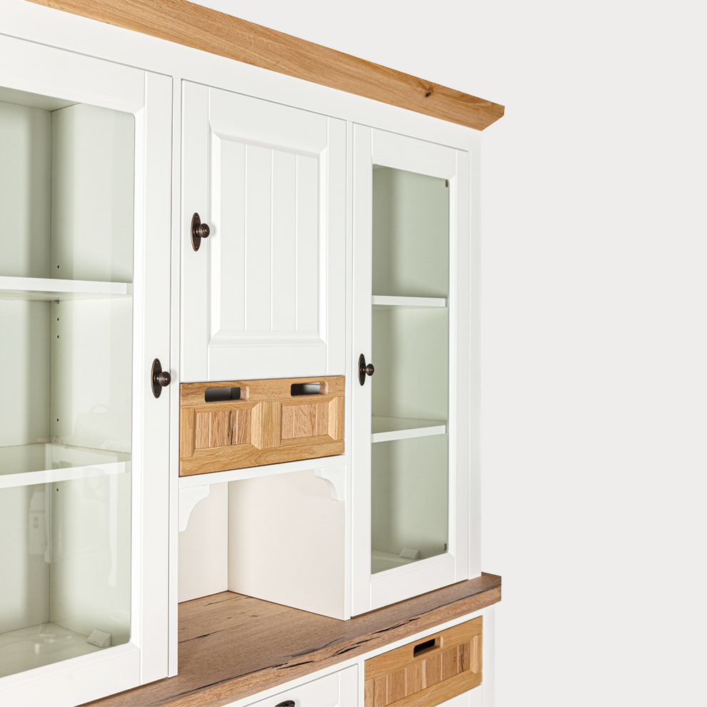 Bufet Cu Vitrina Tivoli Alb Si Natur, 150 Cm