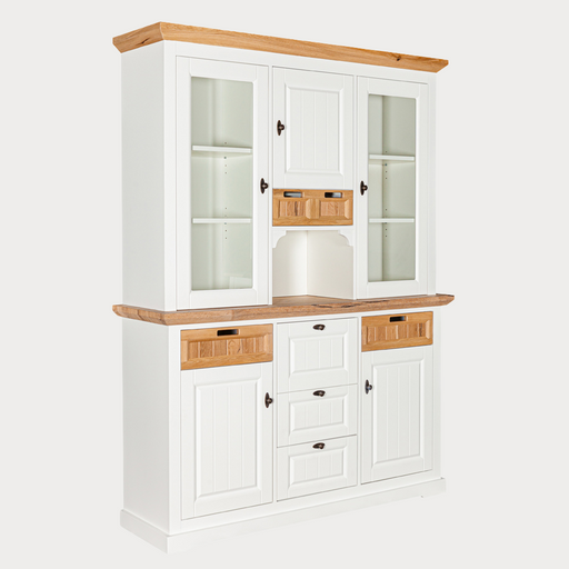 Bufet Cu Vitrina Tivoli Alb Si Natur, 150 Cm