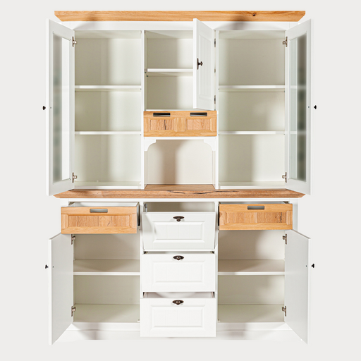 Bufet Cu Vitrina Tivoli Alb Si Natur, 150 Cm