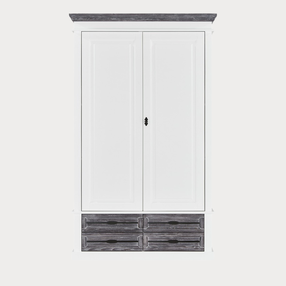 Dulap Cu 2 Usi Si 4 Sertare Cabana, Alb Si Gri, 120 Cm