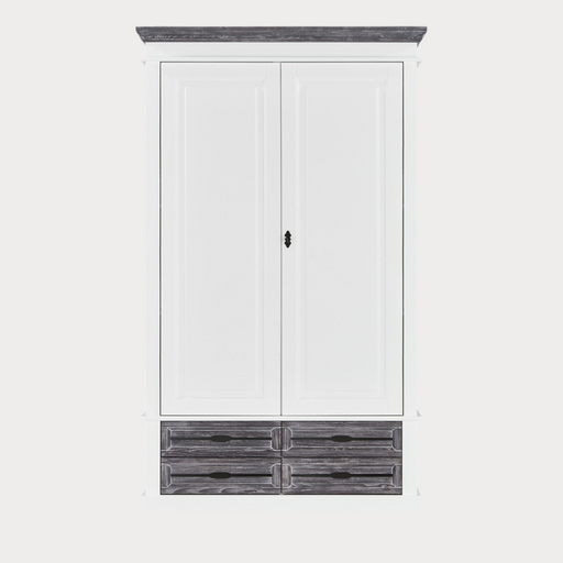 Dulap Cu 2 Usi Si 4 Sertare Cabana, Alb Si Gri, 120 Cm