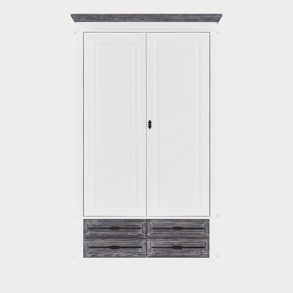 Dulap Cu 2 Usi Si 4 Sertare Cabana, Alb Si Gri, 120 Cm