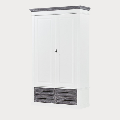 Dulap Cu 2 Usi Si 4 Sertare Cabana, Alb Si Gri, 120 Cm