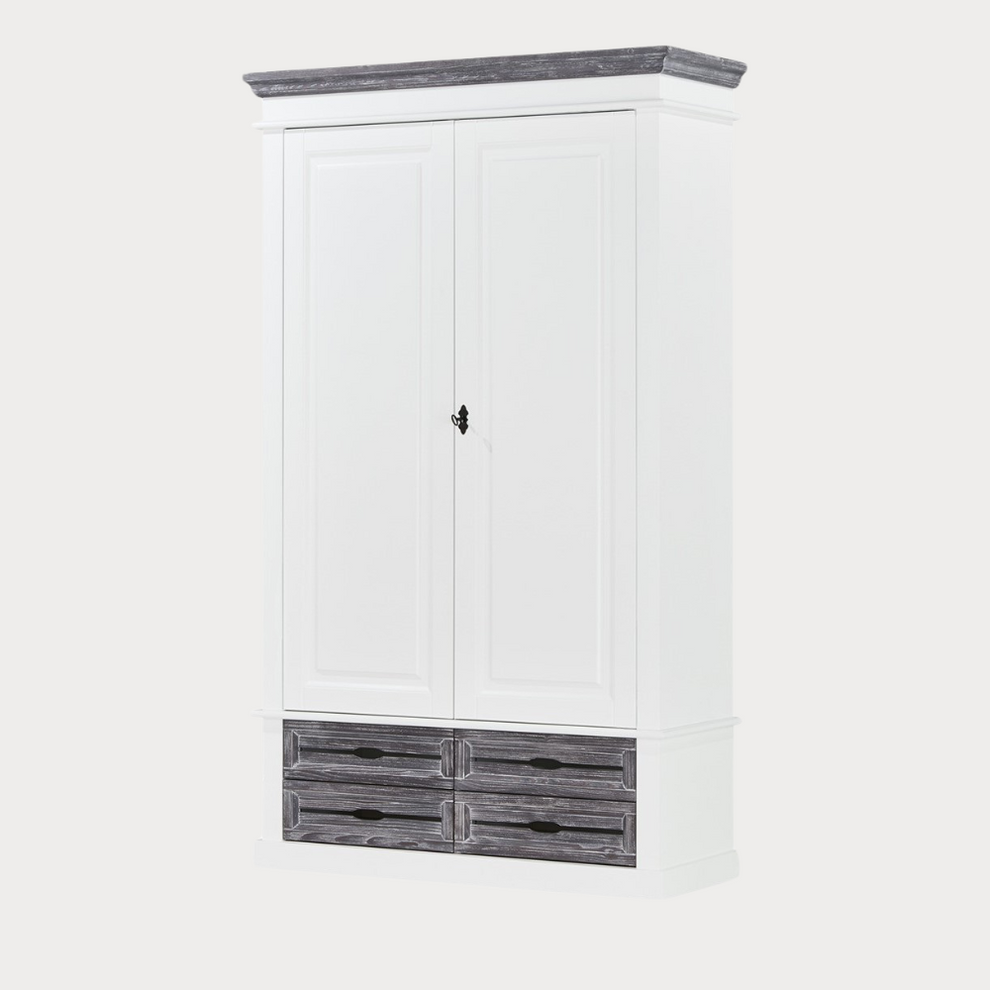 Dulap Cu 2 Usi Si 4 Sertare Cabana, Alb Si Gri, 120 Cm
