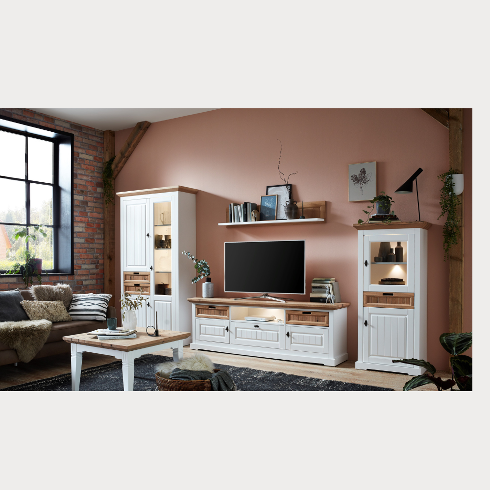 Vitrina Tivoli Stanga Cu 2 Usi Si 1 Sertar Alb Si Natur, 67.5 Cm