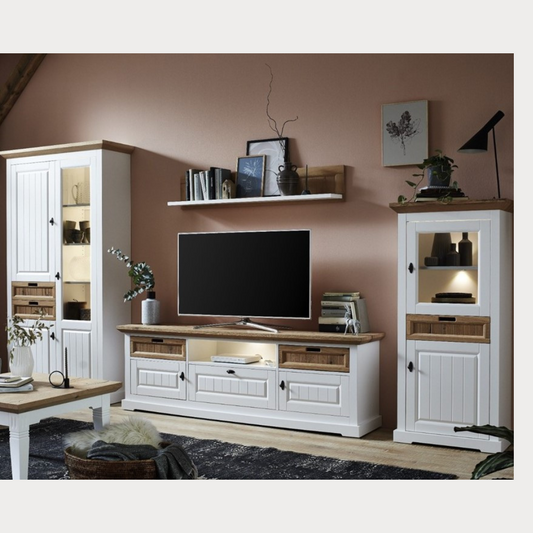 Vitrina Tivoli Stanga Cu 2 Usi Si 1 Sertar Alb Si Natur, 67.5 Cm