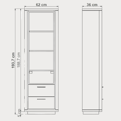 Biblioteca 2 Sertare Tulsa, Smoked Oak, Furnir Din Lemn Masiv, 62 Cm