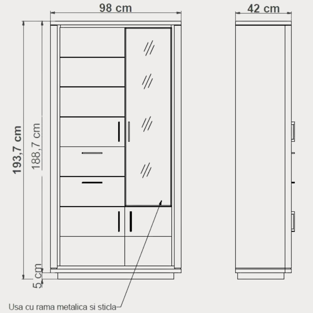 Vitrina Tulsa Smoked Oak, Furnir Din Lemn Masiv, 98 Cm