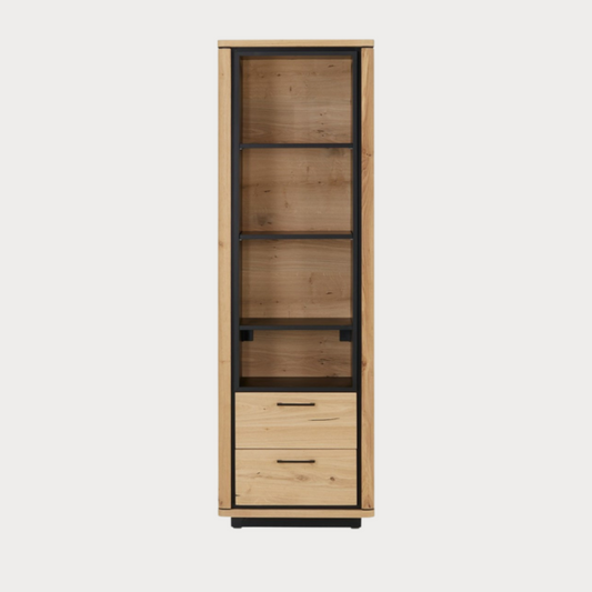 Biblioteca 2 Sertare Tulsa, Smoked Oak, Furnir Din Lemn Masiv, 62 Cm
